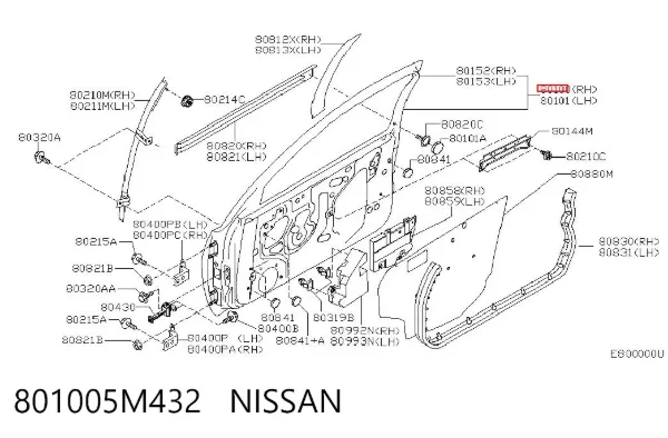 Puerta delantera derecha 801005M432 Nissan/Infiniti