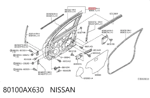 Puerta delantera derecha 80100AX630 Nissan/Infiniti