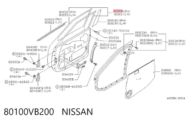 Puerta delantera derecha 80100VB200 Nissan/Infiniti