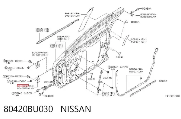 Bisagra de la puerta delantera derecha 80420BU030 Nissan/Infiniti