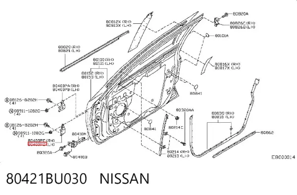 Bisagra de puerta delantera izquierda 80421BU030 Nissan/Infiniti