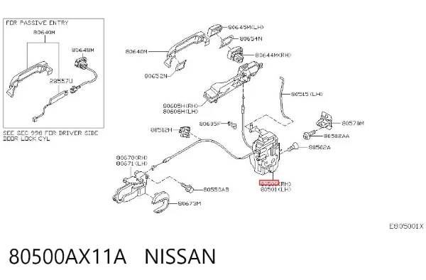 Cerradura de puerta delantera derecha 80500AX11A Nissan/Infiniti