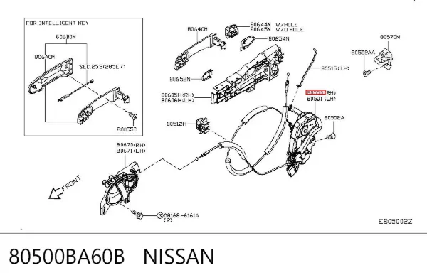 Cerradura de puerta delantera derecha 80500BA60B Nissan/Infiniti