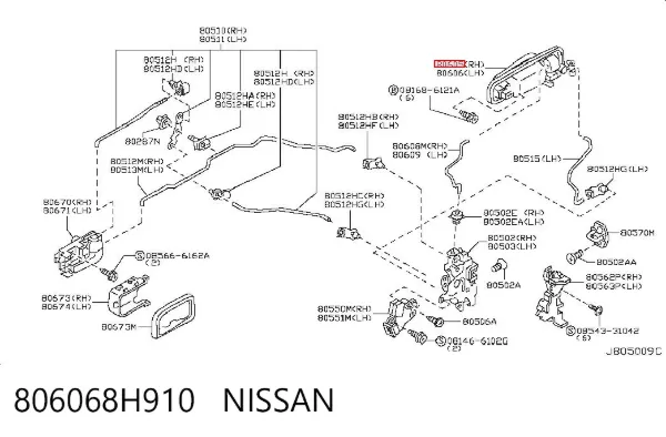 Manija exterior derecha de puerta delantera 806068H910 Nissan/Infiniti