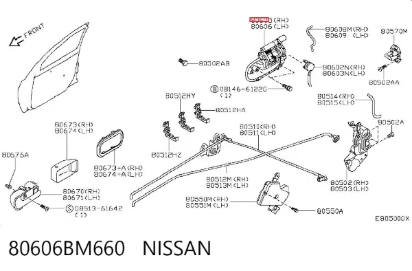 Manija exterior derecha de puerta delantera 80606BM660 Nissan/Infiniti