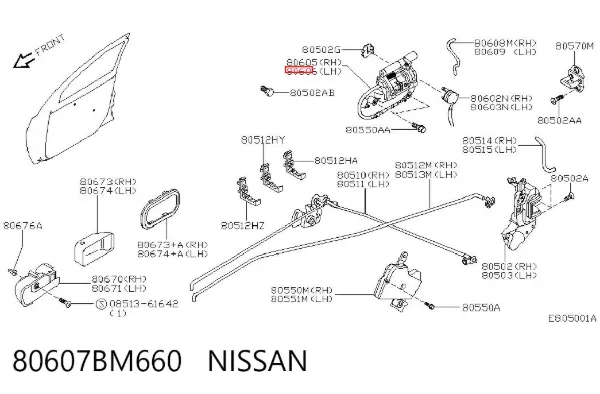 Manija exterior izquierda de puerta delantera 80607BM660 Nissan/Infiniti