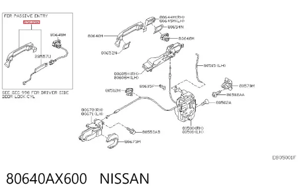 Manija exterior de puerta trasera 80640AX600 Nissan/Infiniti
