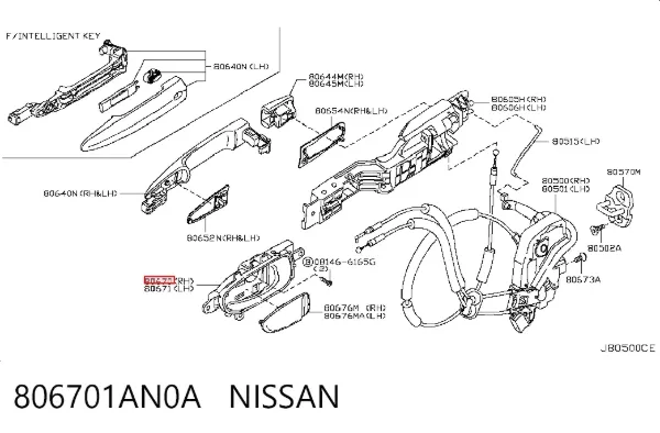 Manija interior derecha delantera/trasera de puerta 806701AN0A Nissan/Infiniti