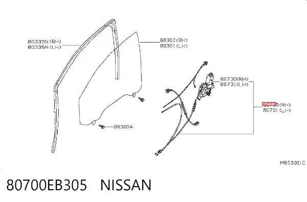 Mecanismo de elevalunas delantero derecha 80700EB305 Nissan/Infiniti
