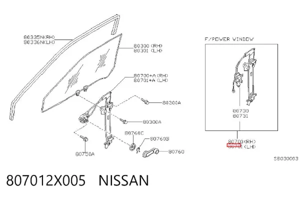Mecanismo de elevalunas delantero izquierdo 807012X005 Nissan/Infiniti