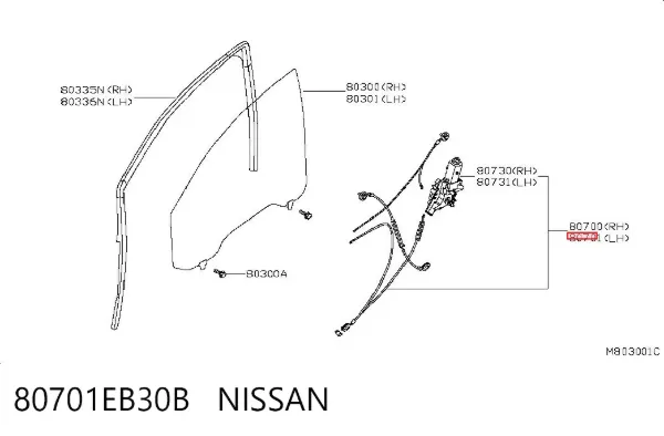 Mecanismo de elevalunas delantero izquierdo 80701EB30B Nissan/Infiniti