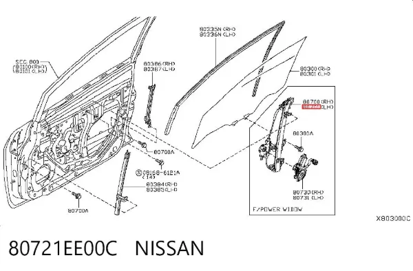 Mecanismo de elevalunas delantero izquierdo 80721EE00C Nissan/Infiniti
