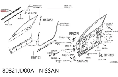 Moldura de cristal de la puerta delantera izquierda NISSAN 80821JD00A