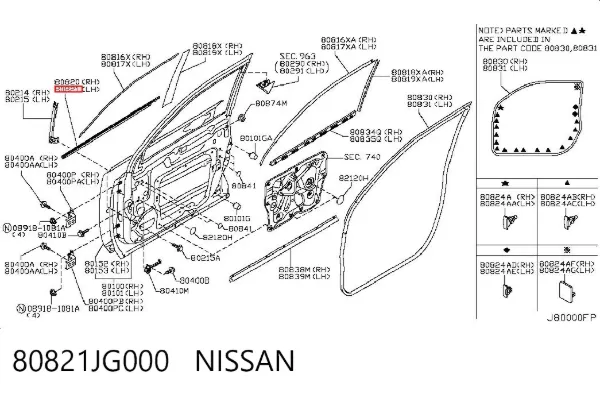 Moldura de puerta delantera izquierda 80821JG000 Nissan/Infiniti