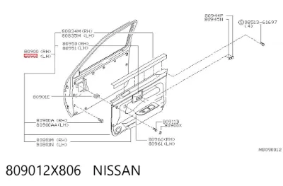 Guarnecido interior de puerta delantera izquierda NISSAN 809012X806