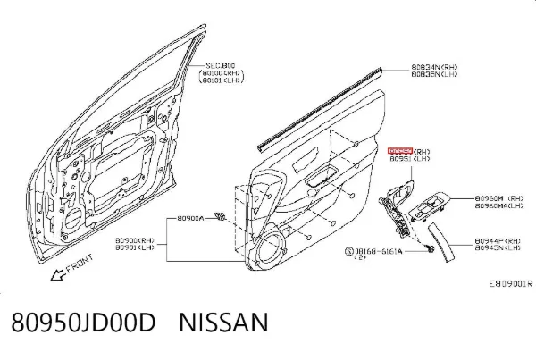 Manija interior de puerta delantera derecha 80950JD00D Nissan/Infiniti