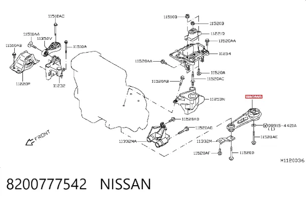 Soporte inferior del motor 8200777542 Nissan/Infiniti