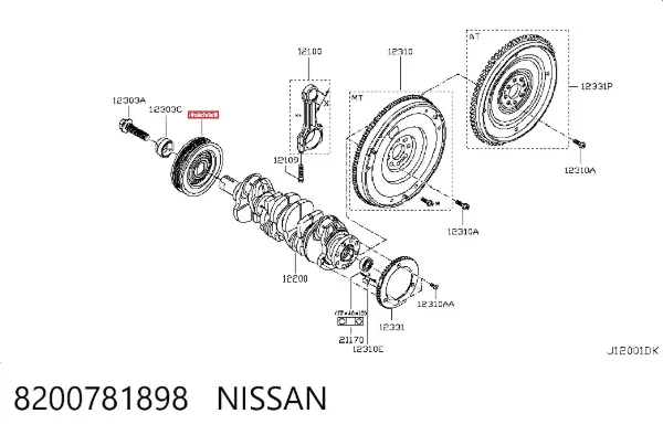 Polea de cigüeñal 8200781898 Nissan/Infiniti