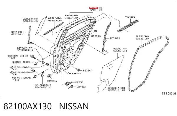 Puerta trasera derecha 82100AX130 Nissan/Infiniti