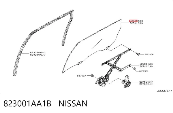 Cristal de puerta trasera derecha 823001AA1B Nissan/Infiniti