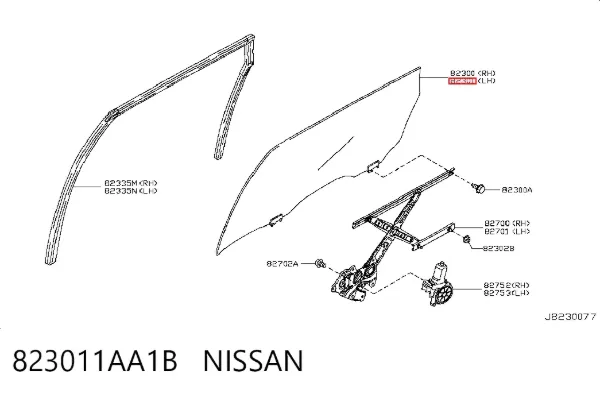 Cristal de puerta trasera izquierda 823011AA1B Nissan/Infiniti