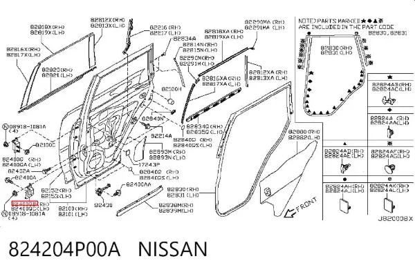 Bisagra de puerta delantera izquierda 824204P00A Nissan/Infiniti