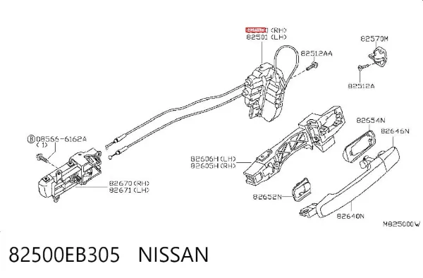 Cerradura de la puerta trasera derecha 82500EB305 Nissan/Infiniti