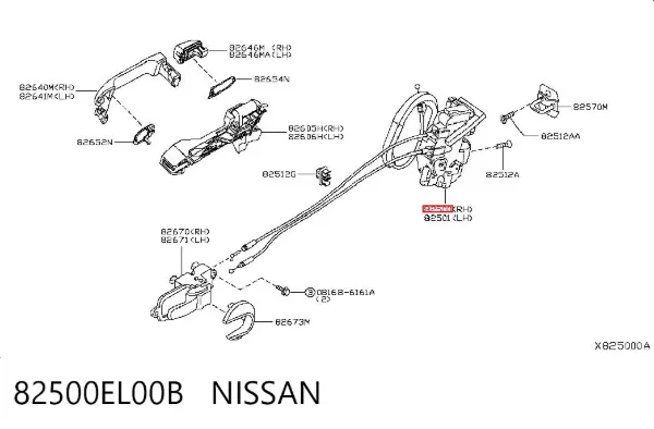 Cerradura de la puerta trasera derecha 82500EL00B Nissan/Infiniti