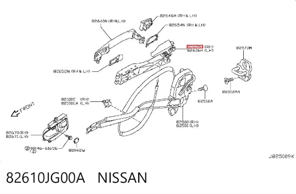 Soporte de manija exterior de puerta trasera derecha 82610JG00A Nissan/Infiniti