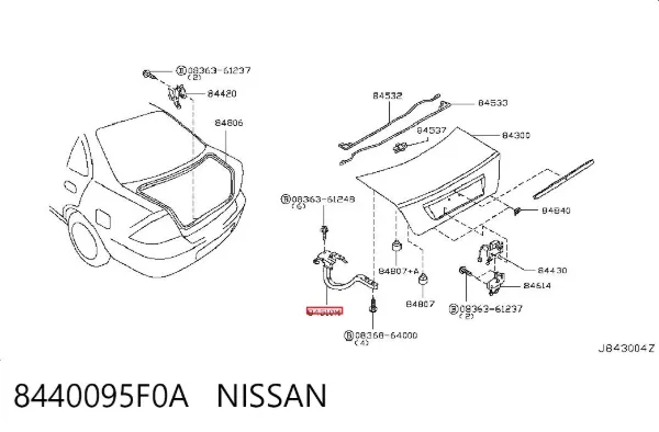 Bisagra de la tapa del maletero 8440095F0A Nissan/Infiniti