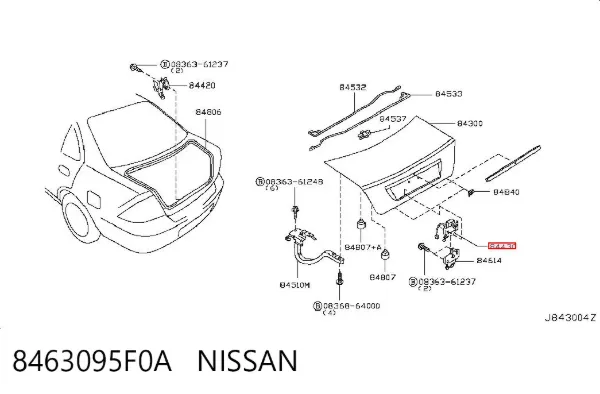 Cerradura de maletero 8463095F0A Nissan/Infiniti