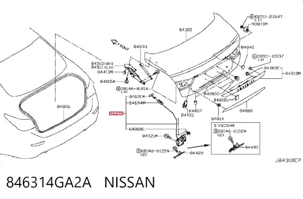 Cerradura de maletero 846314GA2A Nissan/Infiniti