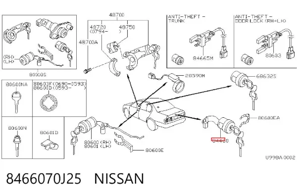 Bombín de cerradura de porton Nissan Primera P10