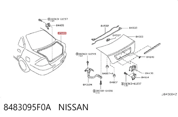 Sellador de tapa de maletero 8483095F0A Nissan/Infiniti