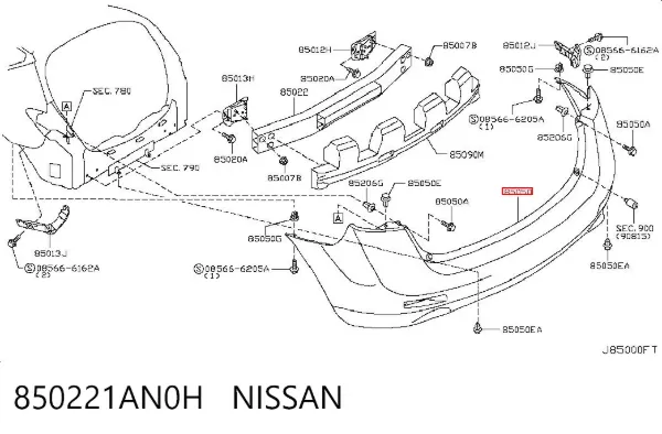 Parachoques trasero 850221AN0H Nissan/Infiniti