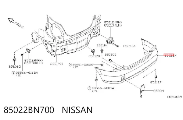 Parachoques trasero 85022BN700 Nissan/Infiniti