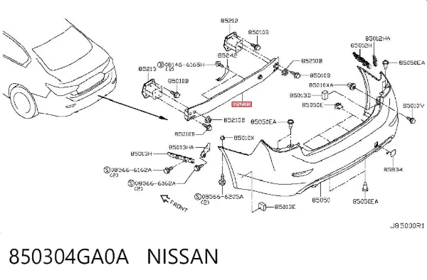 Refuerzo parachoques trasero 850304GA0A Nissan/Infiniti