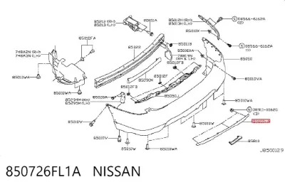 Moldura de parachoques trasero NISSAN 850726FL1A