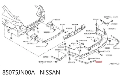 Moldura de parachoques trasero izquierdo NISSAN 85075JN00A