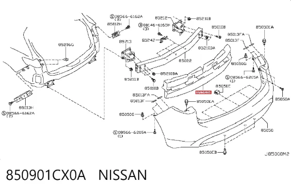 Absorbedor de parachoques trasero 850901CX0A Nissan/Infiniti