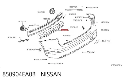 Absorbedor de parachoques trasero NISSAN 850904EA0B