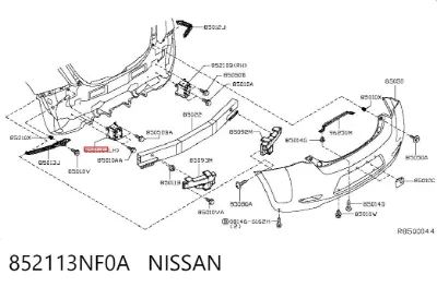 Soporte del refuerzo del parachoques trasero NISSAN 852113NF0A