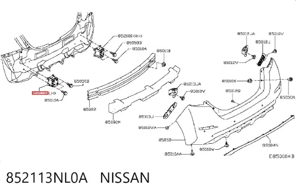 Soporte del refuerzo del parachoques trasero 852113NL0A Nissan/Infiniti