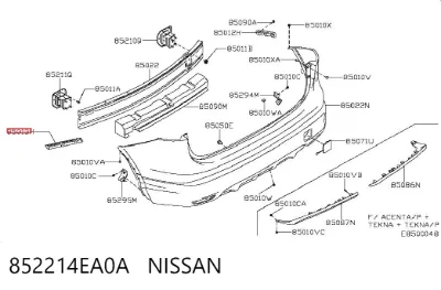 Soporte de parachoques trasero izquierdo NISSAN 852214EA0A
