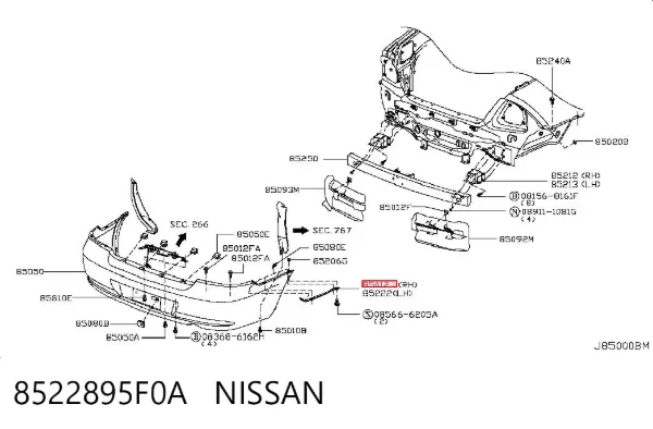 Soporte de parachoques trasero izquierdo 8522895F0A Nissan/Infiniti