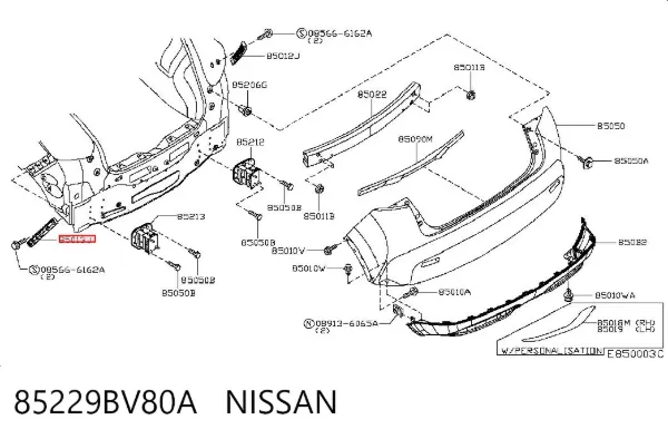 Soporte de parachoques trasero izquierdo 85229BV80A Nissan/Infiniti