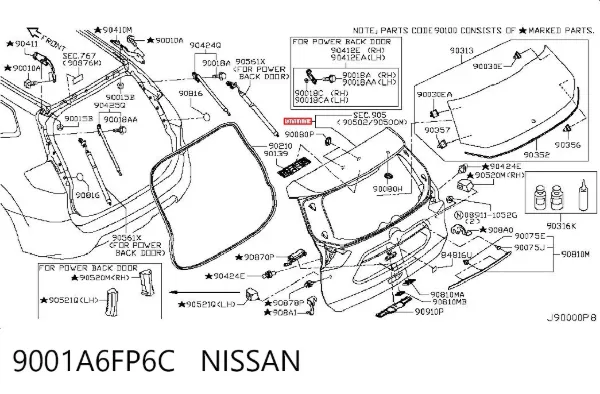 Puerta trasera 9001A6FP6C Nissan/Infiniti