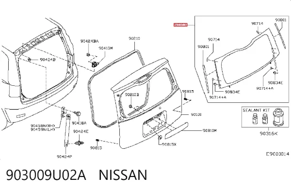Cristal de el maletero, 3/5 puertas traseras (trastes) 903009U02A Nissan/Infiniti