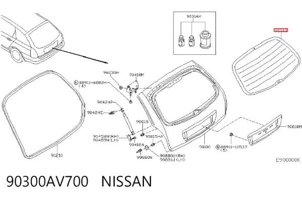 Cristal de el maletero, 3/5 puertas traseras (trastes) 90300AV700 Nissan/Infiniti