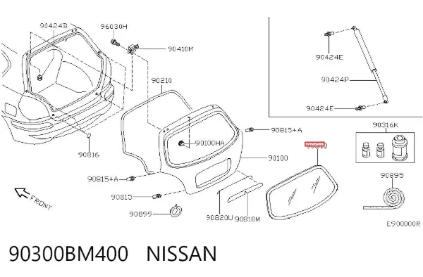 Cristal de el maletero, 3/5 puertas traseras (trastes) 90300BM400 Nissan/Infiniti